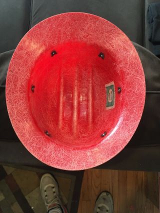 vINTAGE red FULL BRIM SAFARI fiberglass BULLARD 502 Hard Hat IRONWORKER 4