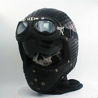 Motorcycle Helmet Full Face Pilot Goggles Sun Visor Deluxe Leather Street Bike