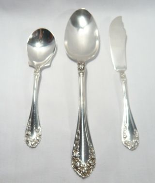 Northumbria Normandy Rose Sterling Silver Serving Spoon Sugar Spoon Butter Knife