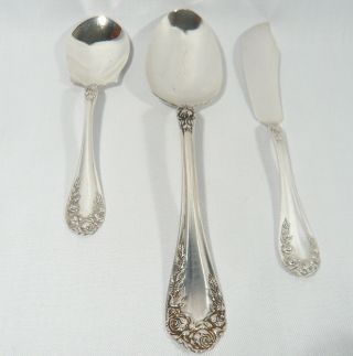 NORTHUMBRIA Normandy ROSE STERLING Silver Serving Spoon Sugar Spoon Butter Knife 2