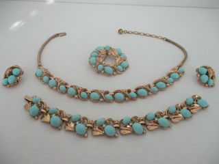 Crown Trifari Vintage Signed Necklace,  Bracelet,  Brooch And Earrings