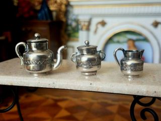 Antique French Dollhouse Miniature Sterling Silver Victorian Tea Set 1:12 8