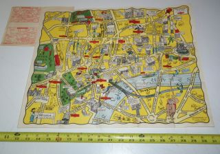C 1944 Wwii - Pictorial Map Of London 15x19 Inches Attractive Colorful Map