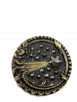 Equisite Detailed Georgian Era Halleys Comet Steel Cut Brass Tinted 34mm Button 12