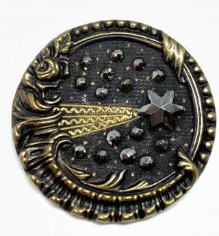 Equisite Detailed Georgian Era Halleys Comet Steel Cut Brass Tinted 34mm Button