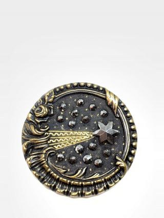 Equisite Detailed Georgian Era Halleys Comet Steel Cut Brass Tinted 34mm Button 4