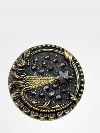 Equisite Detailed Georgian Era Halleys Comet Steel Cut Brass Tinted 34mm Button 5