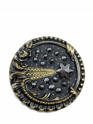 Equisite Detailed Georgian Era Halleys Comet Steel Cut Brass Tinted 34mm Button 6