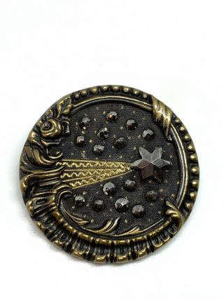 Equisite Detailed Georgian Era Halleys Comet Steel Cut Brass Tinted 34mm Button 7