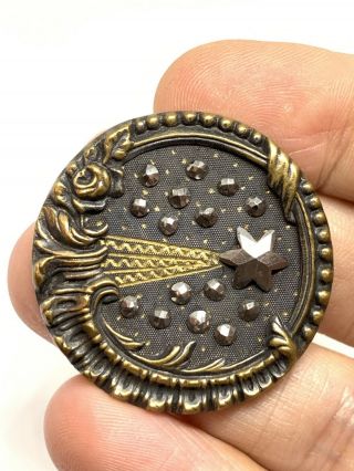 Equisite Detailed Georgian Era Halleys Comet Steel Cut Brass Tinted 34mm Button 8