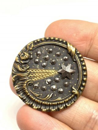 Equisite Detailed Georgian Era Halleys Comet Steel Cut Brass Tinted 34mm Button 9