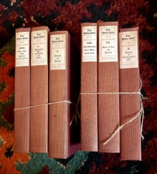 Vintage Set Of Old Books By Color Pink Red Religion Books Library Tattered Books