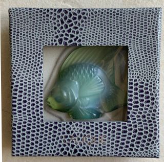 VINTAGE LALIQUE CRYSTAL POISSON BLUE GREEN OPALESCENT FISH RARE COLOR 2