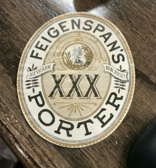 Vintage Pre - Pro Feigenspan Xxx Porter Beer - Brewing Co Bottle Label Newark Nj