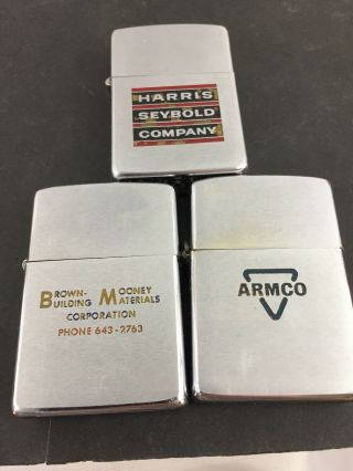 3 Vintage Zippo Lighters With Advertising 1954 - 1970