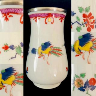 Antique Meissen Porcelain Vase Sterling Silver Kakiemon Phoenix Colorful