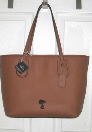 Nwt Coach X Peanuts Taxi Tote Shopper Bag Snoopy Leather Saddle 36439 Rare