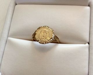 Lovely Little Very Petite Small Fit Vintage 9ct Gold Religious Coin Ring F 1/2