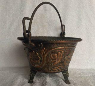 RARE VTG Repousse Copper Footed Planter Plant Flower Pot Garden Jardiniere Italy 2