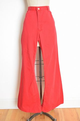Vintage 70s Bell Bottom Pants Red Denim High Waisted Flare Hippie Boho Jeans Xl