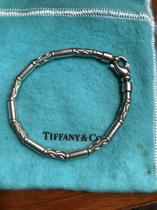 Vintage Authentic Tiffany And Co.  Sterling Silver Zig Zag Tube Bead Bracelet