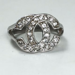 Vintage Coco Chanel Rhinestone Cc Logo Ring Size 5