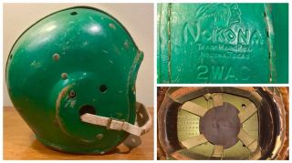 1950s Nokona Game Leather Suspension Football Helmet - 2wac Green Chinstrap