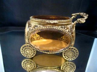 Antique Ormolu Jewelry Box,  Carriage Style,  Rose Glass,  Filigree Casket Vintage