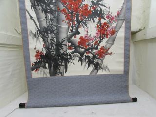 Vintage Large Chinese Scroll Painting On Silk Depicting Bamboo 4