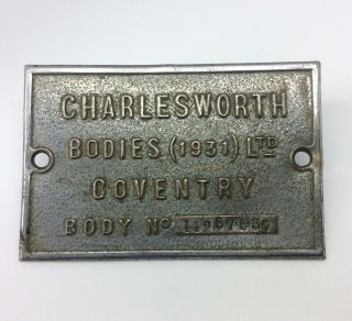 Vintage Classic Charlesworth Bodies 1931 Ltd Coventry Dash Badge Mg Alvis