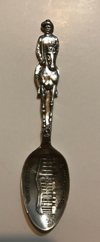 Rare Figural Teddy Roosevelt White House Sterling Silver Antique Souvenir Spoon