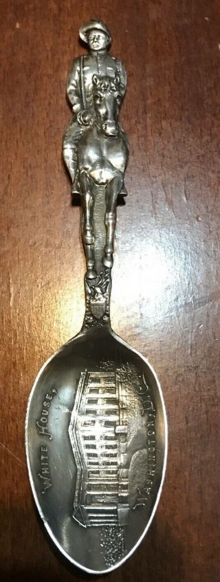 Rare Figural Teddy Roosevelt White House Sterling Silver Antique Souvenir Spoon 8