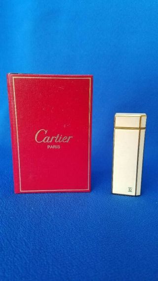 Vintage Cartier Cream And Gold Filled Enamel Lighter With Factory Guarantee