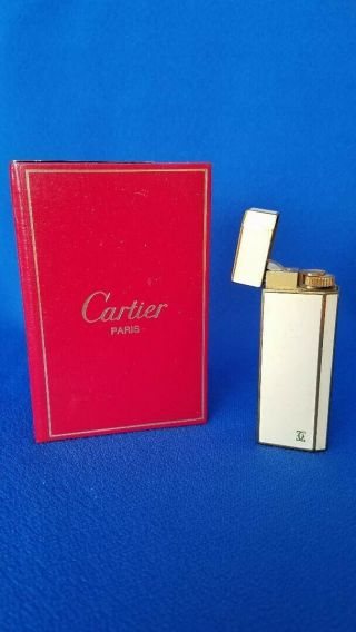Vintage Cartier Cream and Gold Filled Enamel Lighter with Factory Guarantee 3