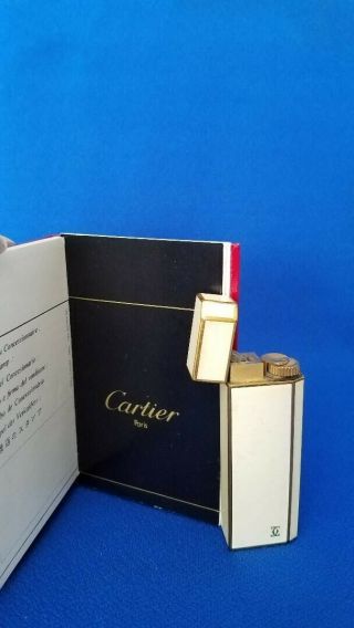 Vintage Cartier Cream and Gold Filled Enamel Lighter with Factory Guarantee 4