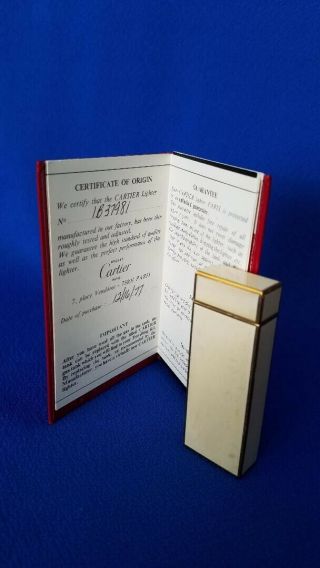 Vintage Cartier Cream and Gold Filled Enamel Lighter with Factory Guarantee 7