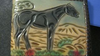 Vintage Hand Tinted Leather Tooled Horse,  Hunting Cabin