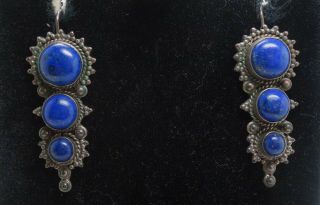 Estate Vintage 1970s/80s Sterling Silver Lapis Lazuli Cabochon Dangle Earrings