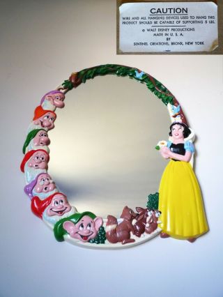 Vtg Walt Disney Productions Snow White & The 7 Seven Dwarfs Vintage Wall Mirror