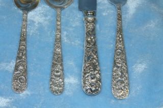 vtg S KIRK & SON REPOUSSE 4pc place setting STERLING SILVER FLATWARE 3