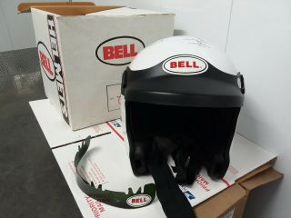 Vintage Open Face Bell Mag 4 Racing Helmet Sz 7 5/8 WHITE autographed unser 6