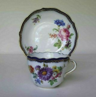 Set 6 Antique Meissen Demitasse Cup & Saucer - Cobalt Trim w/ Flowers - Germany 4