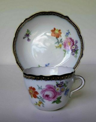 Set 6 Antique Meissen Demitasse Cup & Saucer - Cobalt Trim w/ Flowers - Germany 6