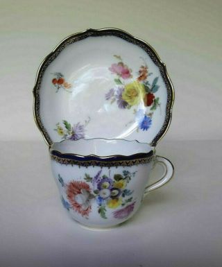 Set 6 Antique Meissen Demitasse Cup & Saucer - Cobalt Trim w/ Flowers - Germany 9