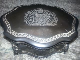 Vintage Silver Plated Trinket Jewelry Box Lion Claw Footed Dieu Et Mon Droit