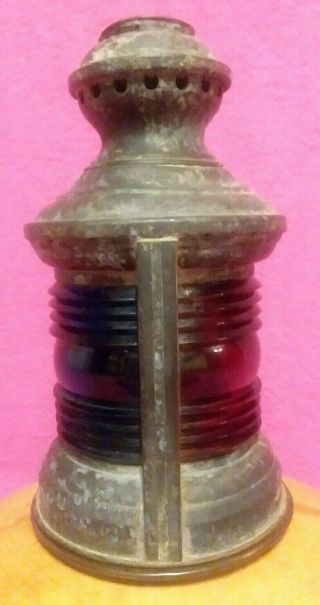 Vintage 1920s Maritime Boat Bow Oil Lantern Red And Blue Light
