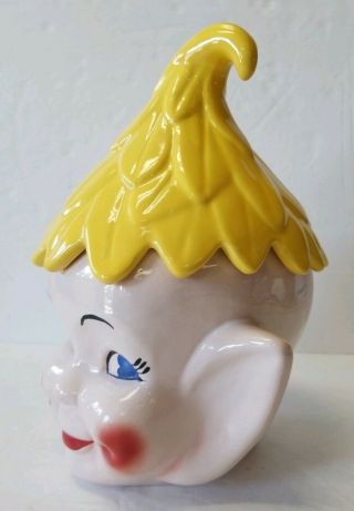 VINTAGE YELLOW ELF PIXIE HEAD CERAMIC COOKIE JAR 2