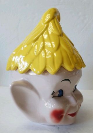 VINTAGE YELLOW ELF PIXIE HEAD CERAMIC COOKIE JAR 5