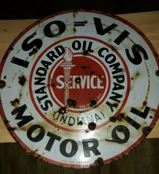Antique Double Sided Iso - Vis Standard Oil – Indiana Motor Oil Advertising Round
