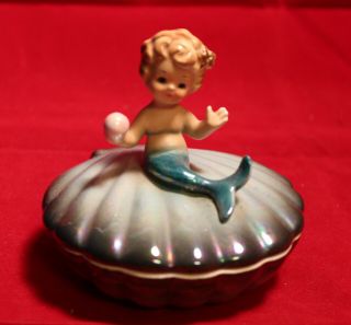 Vintage Josef Originals Mermaid Covered Jewelry And Trinket Dish Made In Japan